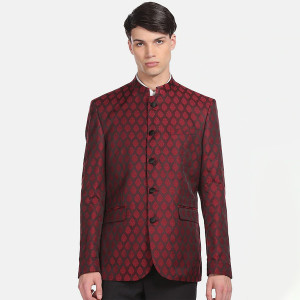 Men Maroon Printed Blazer